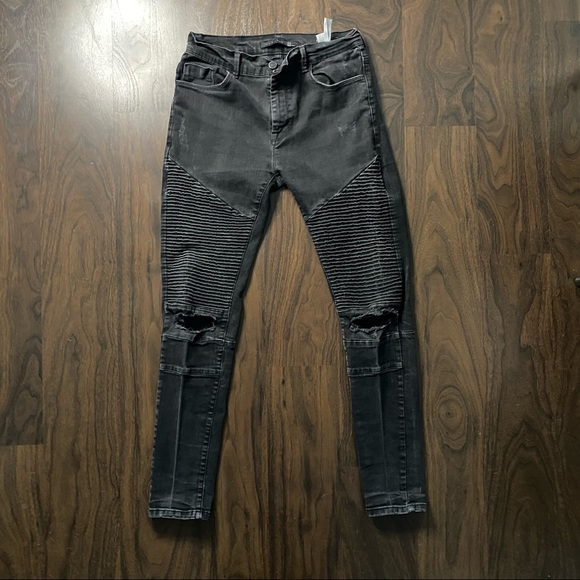 Black Zara Distressed Biker Jeans - Picture 3 of 3